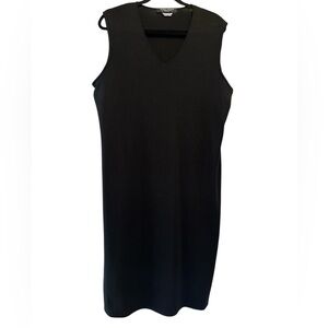 Marina Rinaldi Basic Sleeveless Black V-Neck Midi Dress Sz L wool made in Italy